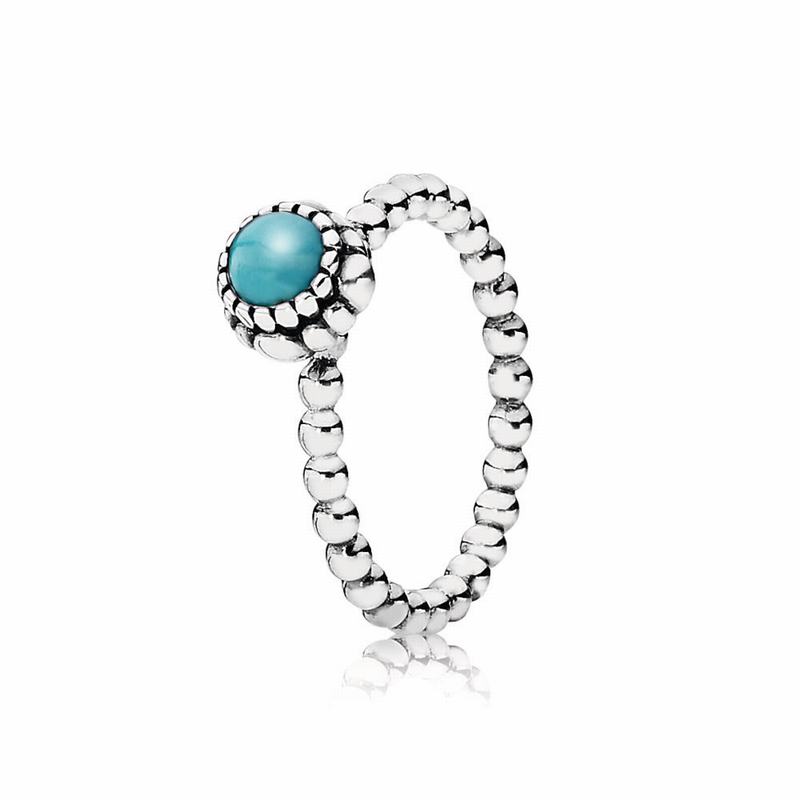 Pandora Birthday Blooms Ring December - Sterling Silver/Blue/Turquoise - Canada | XZ7368FG